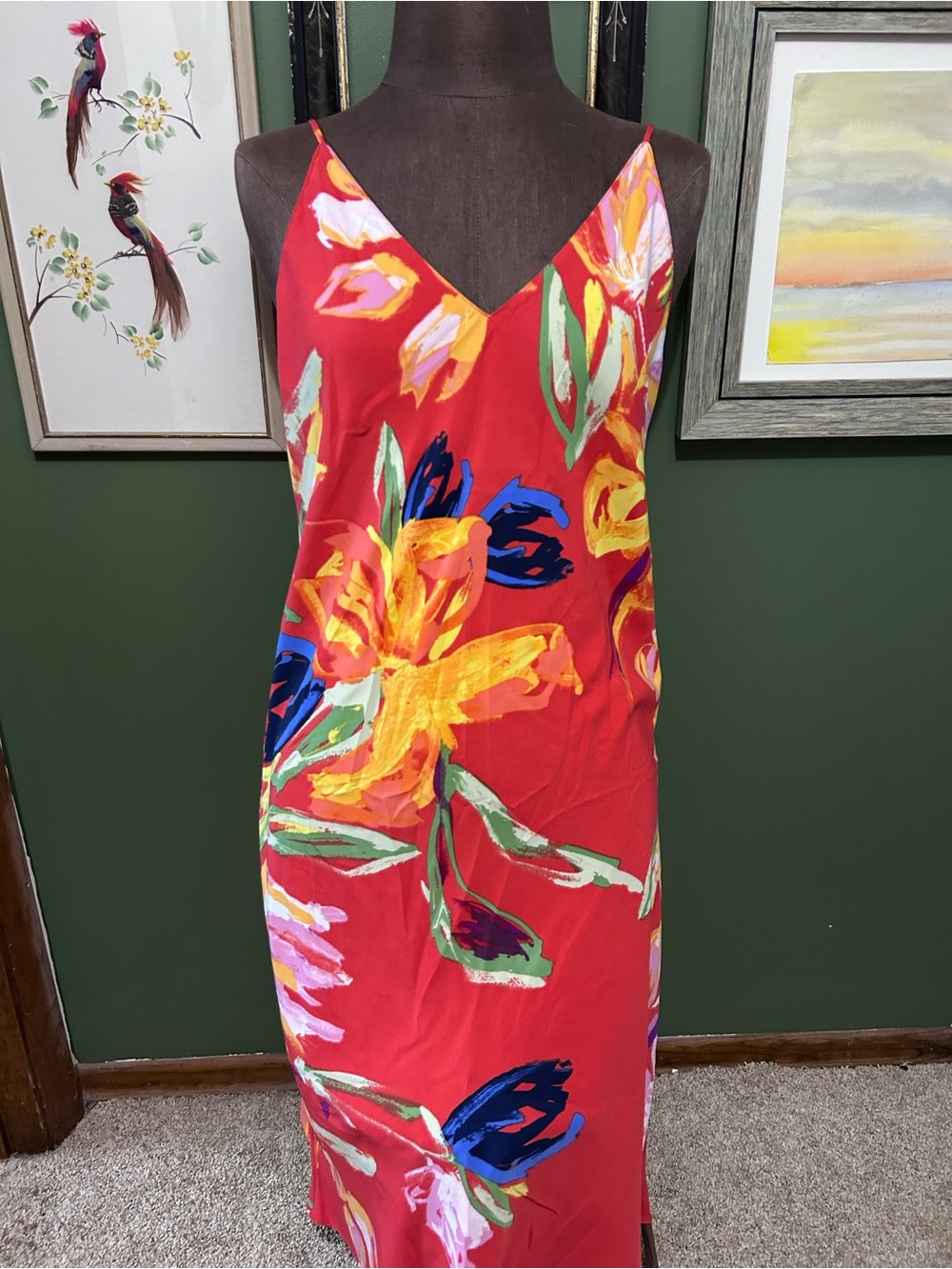 Floral Red V-Neck Slip Dress/slip chemise Natori